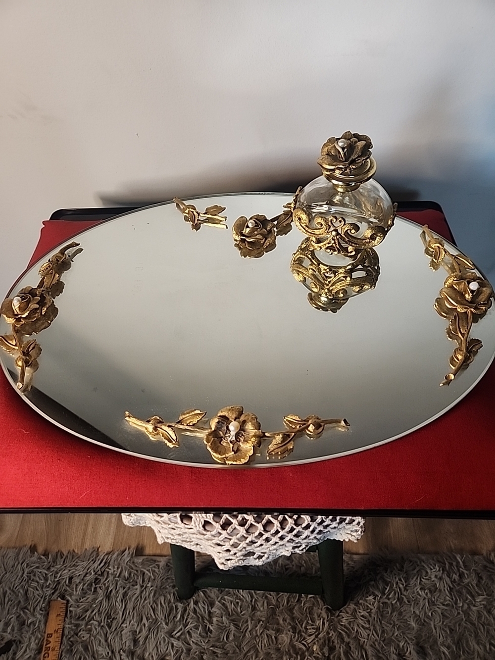 Gold Accent Oval Vanity Tray with Floral Embellishments - Picture 16 of 16